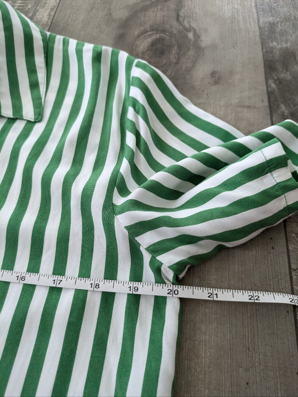 Jane Delancey Green White Striped Button Up Shirt Oversized Small Boxy Relaxed - Picture 5 of 7